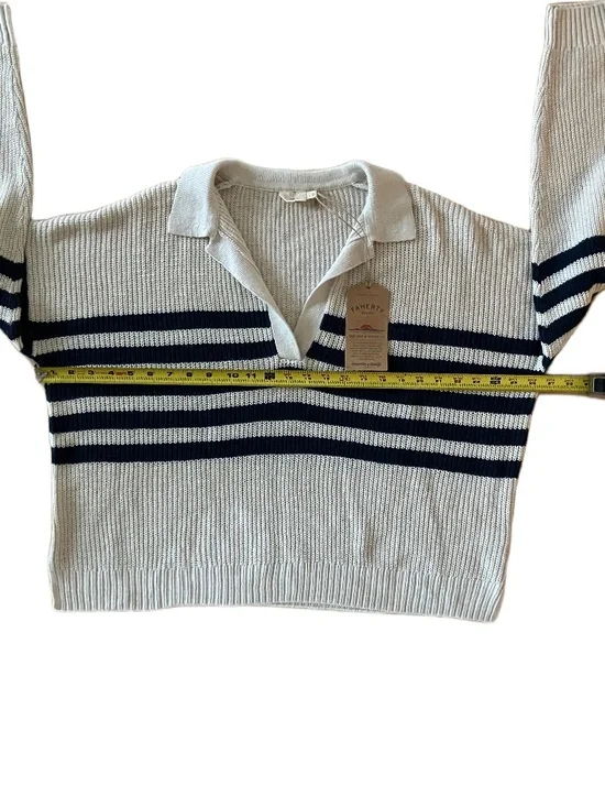 Faherty Women's Miramar Linen Polo Sweater Size L NWT Ocean Stripe - Picture 9 of 11